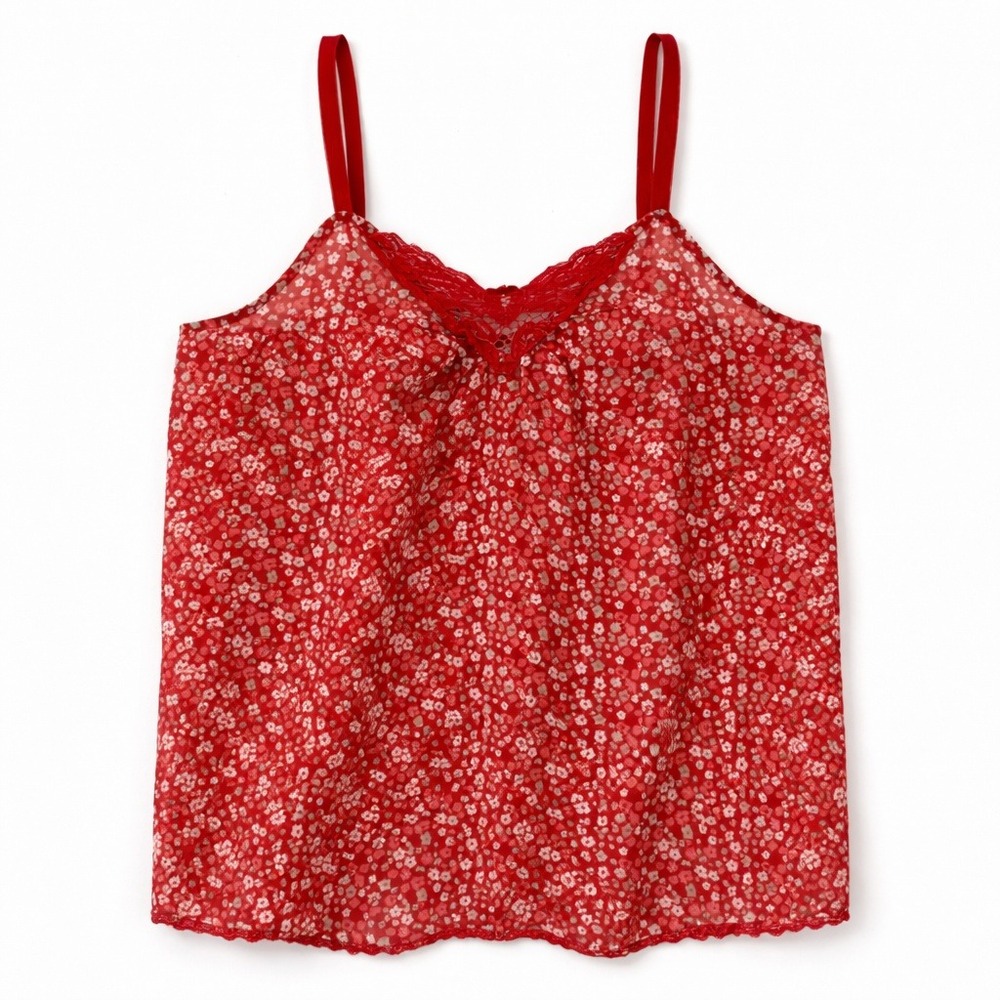 Vintage Y2K mudd Red Floral Coquette Lace Tank Top Spaghetti v-neck Bella swan